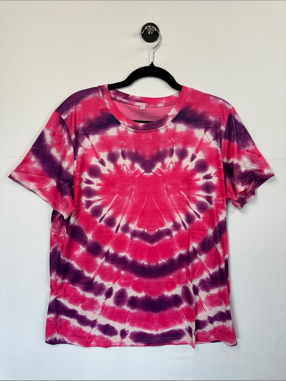Pink Purple Tie Dye T-Shirt Crew Neck Stretch Tee Size L